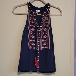 Blue Embellished Scoop Neck Tank Top